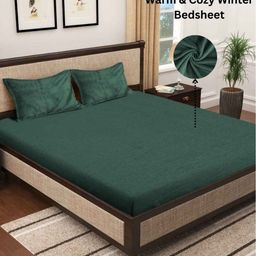 Aura Green Wool 400 TC King Bedsheet 2.35 m X 2.15 m-picture-34
