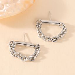SOHI Chain Bar Silver-Plated Contemporary Drop Earrings-41