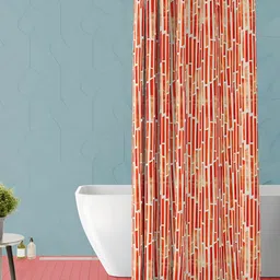 ArtzFolio White & Orange Colored Printed Waterproof Shower Curtain-picture-7