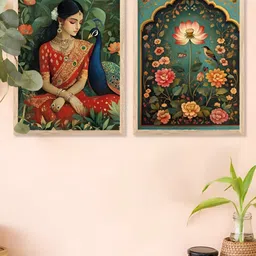 Kotart Green & Red 2 Pieces Traditional Peacock Wooden Wall Arts-image-67
