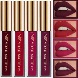 VOZO Set Of 4 Matte Lips Liquid Lipstick-  Maroon 103-Red 104-Light Magenta 106- Wine 201-77