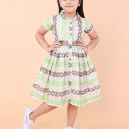 PINK MERMAID Girls Floral Printed Short Sleeves Fit and Flare Knee Length Dress-picture-5