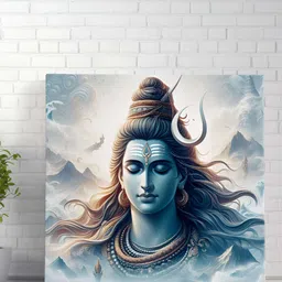 Aura Blue & Brown Lord Shiva Religious Canvas Wall Art-image-5