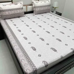 Pure Decor Pink & White Ethnic Motifs Queen Bedsheet with 2 Pillow Covers-image-95
