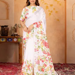 BAPS Floral Pure Linen Saree-image-74