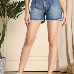 PUELLA Women Pure Cotton Slim Fit High-Rise Denim Shorts-picture-36