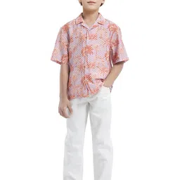 RARE ONES Boys Relaxed Fit Cuban Collar Floral Printed Casual Shirt-image-10