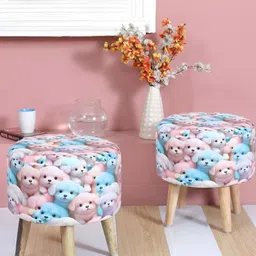 Shadowkart 2 Pcs White & Blue Wooden Pouffe Ottoman-image-83