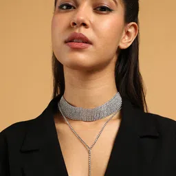 SOHI Silver-Plated The Bijou Multi-Layered Stone Studded Minimal Necklace-8