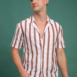 Voroxy Men Relaxed Regular Fit Cuban Collar Vertical Striped Casual Shirt-image-72