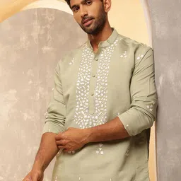 Anouk Geometric Embroidered Band Collar Thread Work Cotton Silk Straight Kurta-picture-33