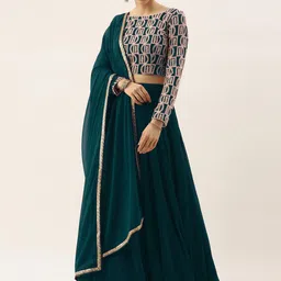 DIVASTRI Embroidered Thread Work Semi-Stitched Lehenga & Unstitched Blouse With Dupatta-0