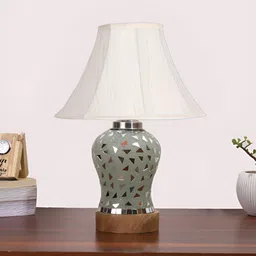 Aura Off White Frustum Shaped Wooden Table Lamp-picture-21