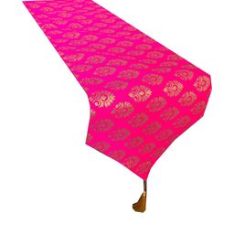 Pink Parrot Pink & Gold Floral Silk Table Runner-image-103