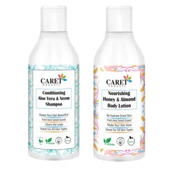 CARET ORGANIC 2Pcs Aloevera & Neem Shampoo - 300 ml & Almond Body Lotion Combo - 250 ml-image-60