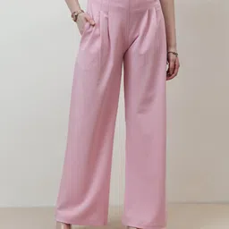 Athena Immutable Women Relaxed Straight Leg Easy Wash Pleated Trousers-image-88