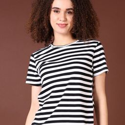V-Mart Women Striped Monochrome Cut Outs T-shirt-image-38