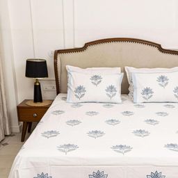 MuddnMe Blue Floral 300 TC Single Bedsheet with 2 Pillow Covers-image-49