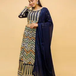 Fusionic Navy Blue & Gold-Toned Embroidered Semi-Stitched Lehenga & Unstitched Blouse With-picture-19
