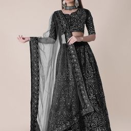 Warthy Ent Black & Silver-Toned Embroidered Thread Work Semi-Stitched Lehenga & Unstitched Blouse With-picture-42