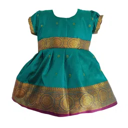 Mom and Me Girls Ethnic Motifs Woven Puff Sleeve Satin Fit & Flare Knee Length Dress-picture-8