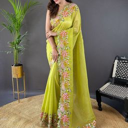 Anouk Ethnic Motif Embroidered Tissue Saree-image-6