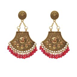 Weariton Women Red Gold-Plated Artificial Beads Alloy Ethnic Chandbalis-6