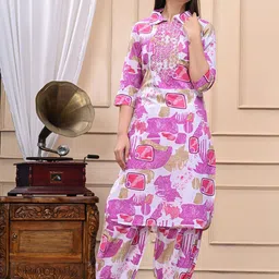 DSS FASHION Printed Shirt Collar Tunic & Trousers-image-57