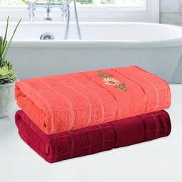 Kuber Industries Red & Orange 2 Pieces Striped 260 GSM Bath Towels-image-90