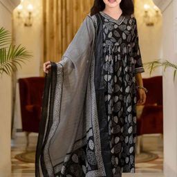 Bholukart Girls Ethnic Motifs Printed A-Line Calf Length Kurta with Pyjamas & With Dupatta-image-83
