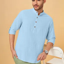 SHOPYCLICK Men Turquoise Blue Kurta-image-4