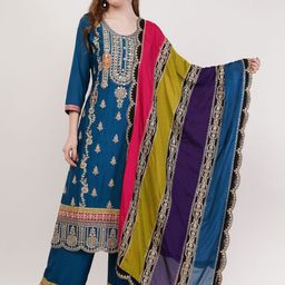 dhartii Women Floral Embroidered Kurta with Trousers & Dupatta-picture-22