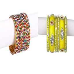 SOMIL Set Of 18 Multi Alloy Artificial Stones and Beads Antique Bangles-image-61