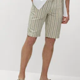 Marks & Spencer Men Linen Striped Regular Fit Mid-Rise Chino Shorts-picture-12