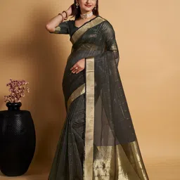 Rangtulika Ethnics Checked Zari Organza Saree-2