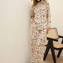 SASSAFRAS Oversized Floral Printed Long Sleeves Shirt With Palazzo-image-40