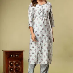 Rouhab Women Floral Printed Regular Kurta with Trousers-58