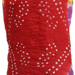 Exotic India Bandhani Multicolored Tie-Dye Crinkled Silk Dupatta with Gota Border-23