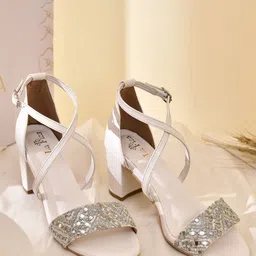 La Fiza Embellished PU Block Sandals-17