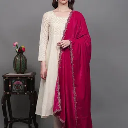 Exotic India Floral Scalloped Border And Bead work Velvet Dupatta From Amritsar-image-53