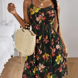 Stylecast X Slyck Floral Printed A-Line Knee Length Dress-image-90