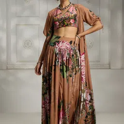 Rivaar By Rocky Star Printed V Neck Top & Skirt With Shrug Co-ords-14