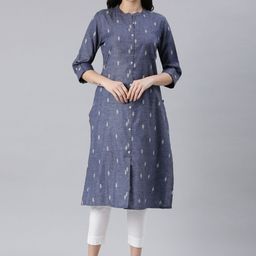 Samhitas Geometric Printed Mandarin Collar Cotton Straight Kurta-picture-30