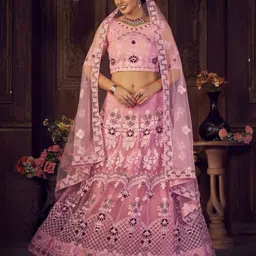 Warthy Ent Embroidered Thread Work Semi-Stitched Lehenga & Unstitched Blouse With Dupatta-image-92