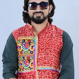 AGLARE Men Bandhani Printed Empire Mirror Work Kurta with Dhoti Pants image 2