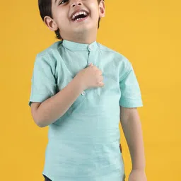 Polka Tots Boys Band Collar Short Sleeves Straight Kurta-17