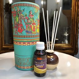 GLOBAL AROMA 7Pc Brown & Green Printed Aroma Oil Diffuser With Aroma Oil & Sticks - 100ml-14