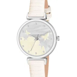 THE SHOPOHOLIC Women Embellished Dial & Leather Straps Analogue Watch AB64-WHITE-52