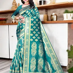 SHOP DROP Woven Design Zari Pure Silk Banarasi Saree-image-81