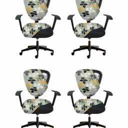 Lazi Set Of 4 Green Printed Stretchable Office Chair Covers-image-120